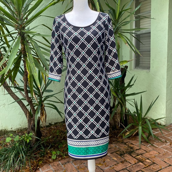 White House Black Market Black White Green Dress - Picture 2 of 12